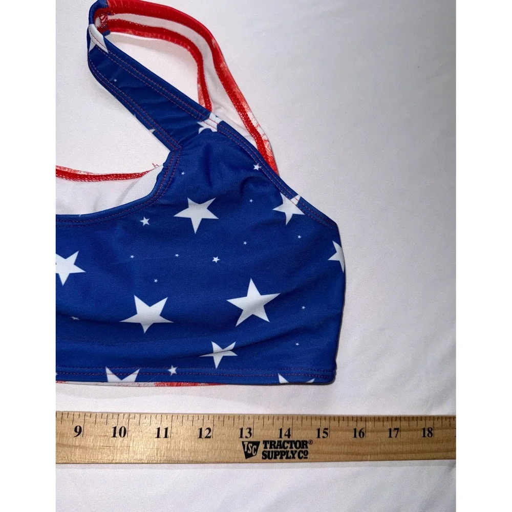 SHEIN Bikini Set Women XL Red White Blue Stars Tie Dye Patriotic Swimsuit NEW